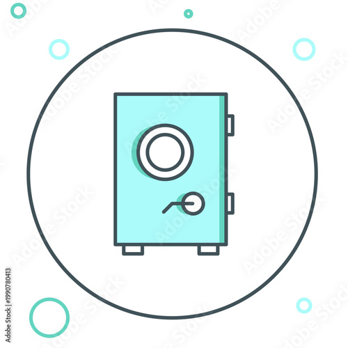 Line Safe icon isolated on white background. The door safe a bank vault with a combination lock. Reliable Data Protection. Colorful outline concept. Vector