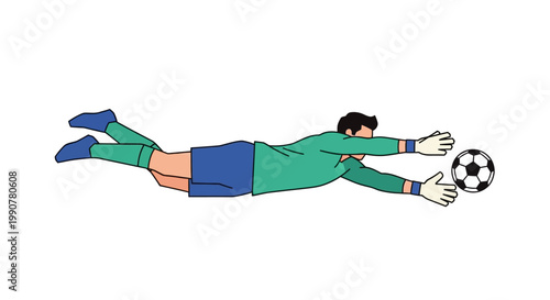 Vector illustration of goalkeeper diving to save a soccer ball
