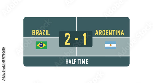 Scoreboard Displaying Brazil vs Argentina Soccer Match at Halftime