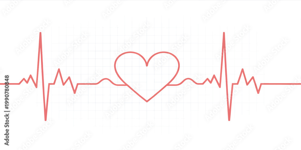 Fototapeta premium Heartbeat electrocardiogram graph shows a medical ekg pulse rate rhythm with an illustration of a healthy life cardiogram line for cardiology hospital test monitor chart vector