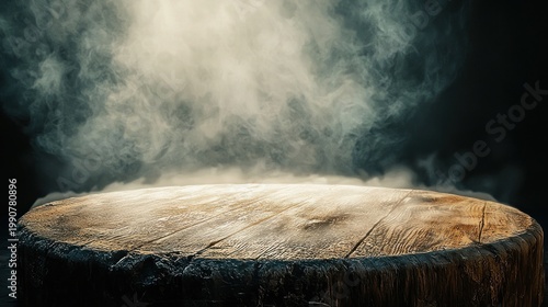 Wooden stage with smoke and lighting