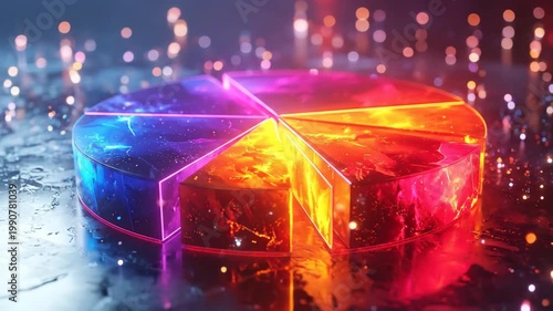 Colorful Neon Pie Chart with Dynamic Light Effects.