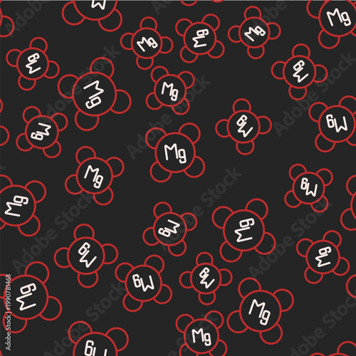 Line Magnesium chemical element icon isolated on isolated seamless pattern on black background. Vector