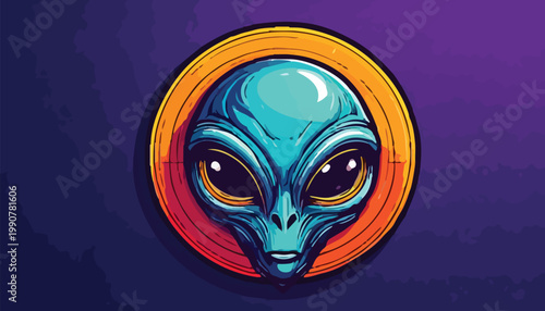 Detailed Alien Head Illustration with Golden Circle Frame.