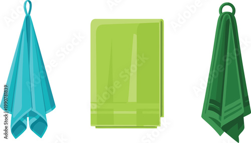 Minimal Towel Vector Set with Hanging Cloth and Folded Fabric, Simple Bathroom Textile Illustration for Laundry, Hygiene, and Home Decor Design