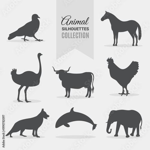 Animal silhouettes collection with various creatures
