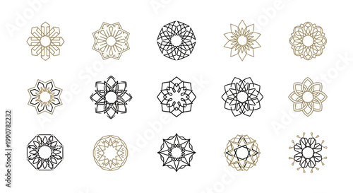 Set of intricate mandala designs with various patterns and styles.