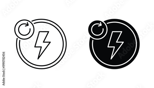 Flash bolt icon inside a circular refresh loop for energy or battery charging status indicator in graphic style
