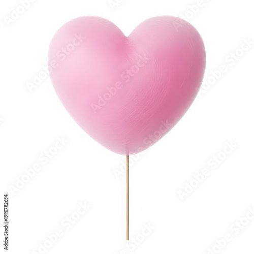 A soft pink heart-shaped balloon floating against a white background
