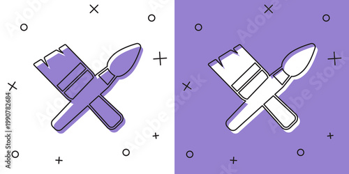 Set Paint brush icon isolated on white and purple background. Vector