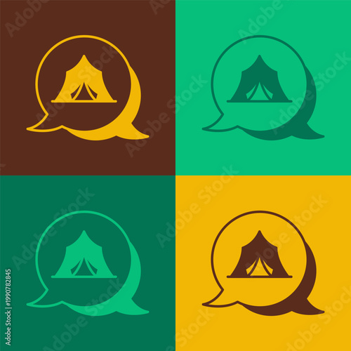 Pop art Circus tent icon isolated on color background. Carnival camping tent. Amusement park. Vector