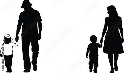 family, silhouette, parent, child, walking, father, mother, kids, love, care, relationship, parenting, people, black, isolated, background, together, bonding, concept, lifestyle