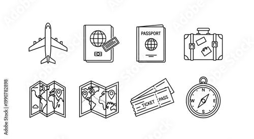 Travel icons for planning vacation.