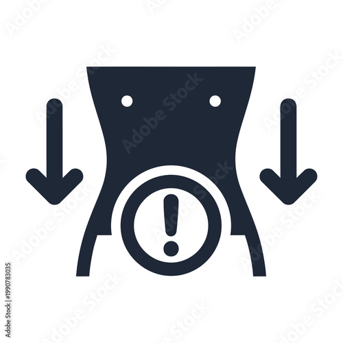 Warning sign on pants with downward arrows