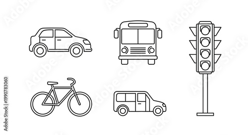 Vehicles and Traffic Signs Icons.