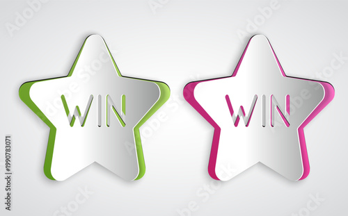 Paper cut Casino win icon isolated on grey background. Paper art style. Vector