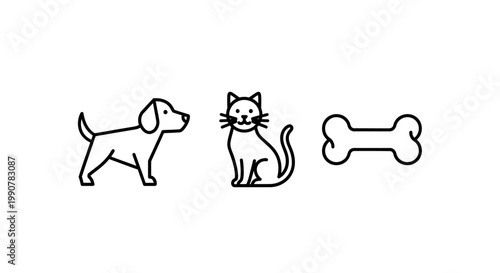 Dog Cat and Bone Illustration.