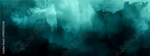Abstract teal and dark artwork with water-like visual, creating a sense of depth and mystery with smoky cloud-like elements.