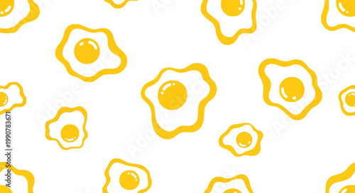 Seamless pattern of hand-drawn sunny side up eggs with bright yellow yolks and whites