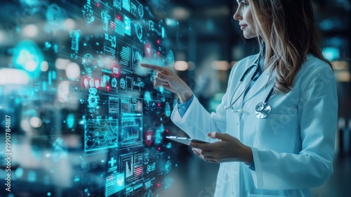 Medical professional interacting digital display