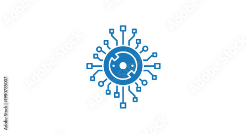 Blue digital circuit board icon symbolizing advanced technology and computing.