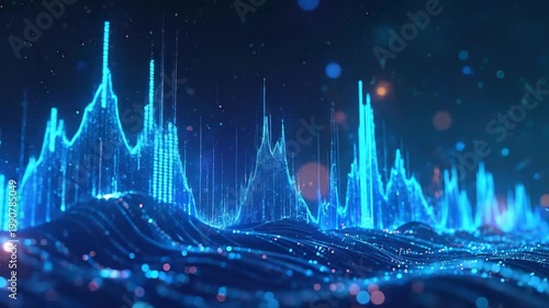 Futuristic Digital Data Visualization with Dynamic Blue Light Waves.