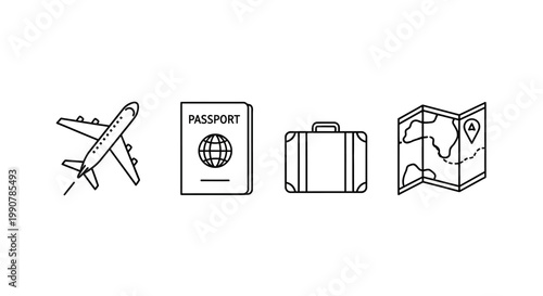 Travel icons for vacation planning.