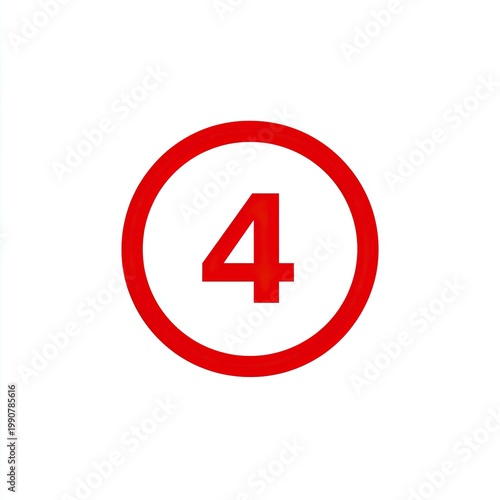 Red circle with red number 4 inside, white background
