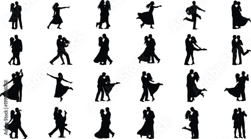 couple, silhouette, dance, love, romance, relationship, tango, waltz, partner, movement, passion, people, man, woman, romantic, black, isolated, background, elegance, concept