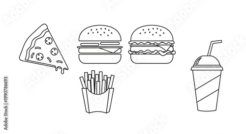 Fast Food Items on White Background.