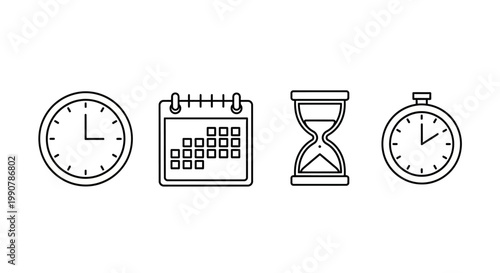 Clocks and calendar icons set.