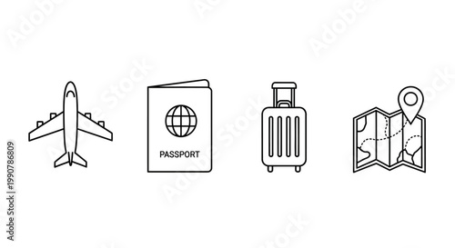 Travel icons for planning a trip.