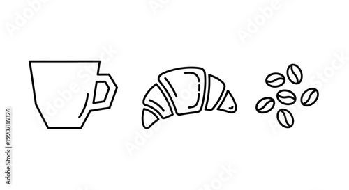 Coffee Cup Croissant and Coffee Beans.