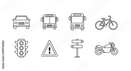 Vehicles and traffic signs icons.