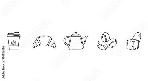 Coffee cup with food and drink items.