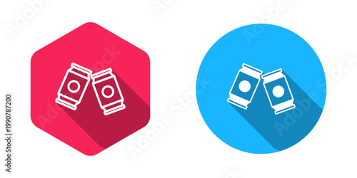 Filled and outline Beer can icon isolated with long shadow background. Vector