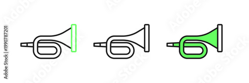 Set line Musical instrument trumpet icon isolated on white background. Vector