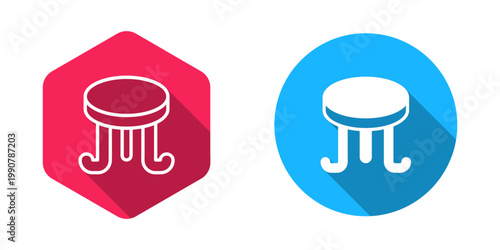 Filled and outline Coffee table icon isolated with long shadow background. Street cafe. Vector