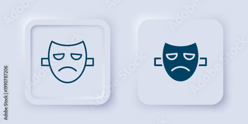 Filled and outline Drama theatrical mask icon isolated on grey background. Square button. Vector