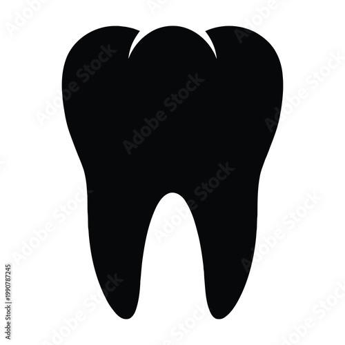 Black tooth icon on white background simple silhouette