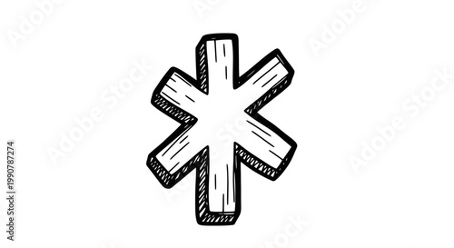 Hand-Drawn Star Symbol, Medical Symbol, Asterisk Icon, Doodle Art, White Background
