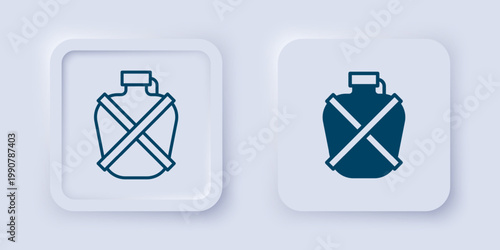 Filled and outline Canteen water bottle icon isolated on grey background. Tourist flask icon. Jar of water use in the campaign. Square button. Vector