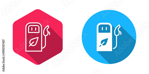 Filled and outline Petrol or gas station icon isolated with long shadow background. Car fuel symbol. Gasoline pump. Vector