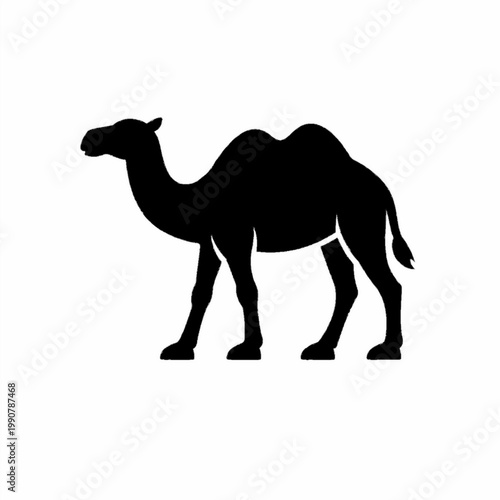 Minimalist Bactrian Camel Silhouette Isolated on a Clean White Background