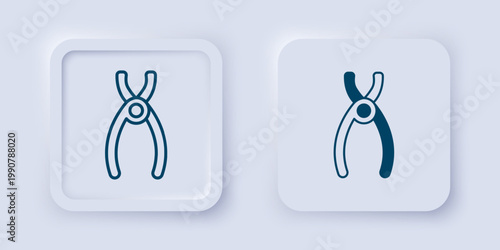 Filled and outline Dental pliers icon isolated on grey background. Dental equipment. Square button. Vector