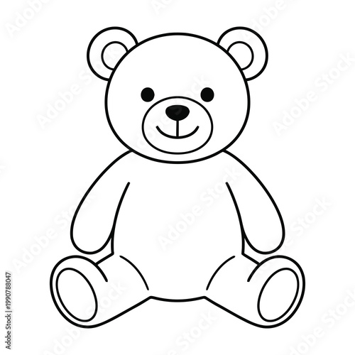 Smiling teddy bear sitting alone on white background