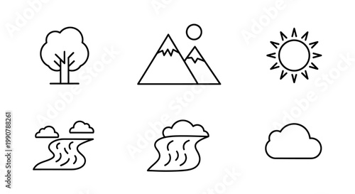 Weather icons with sun cloud rain.
