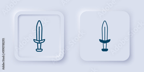 Filled and outline Medieval sword icon isolated on grey background. Medieval weapon. Square button. Vector