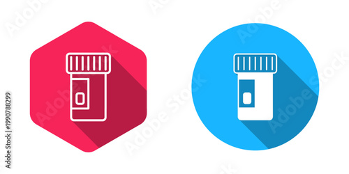 Filled and outline Vitamin complex of pill capsule icon isolated with long shadow background. Healthy lifestyle. Vector