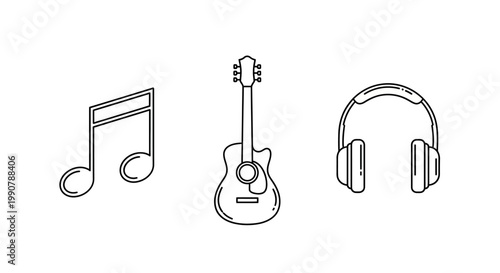 Music Guitar Headphones Note Icon.